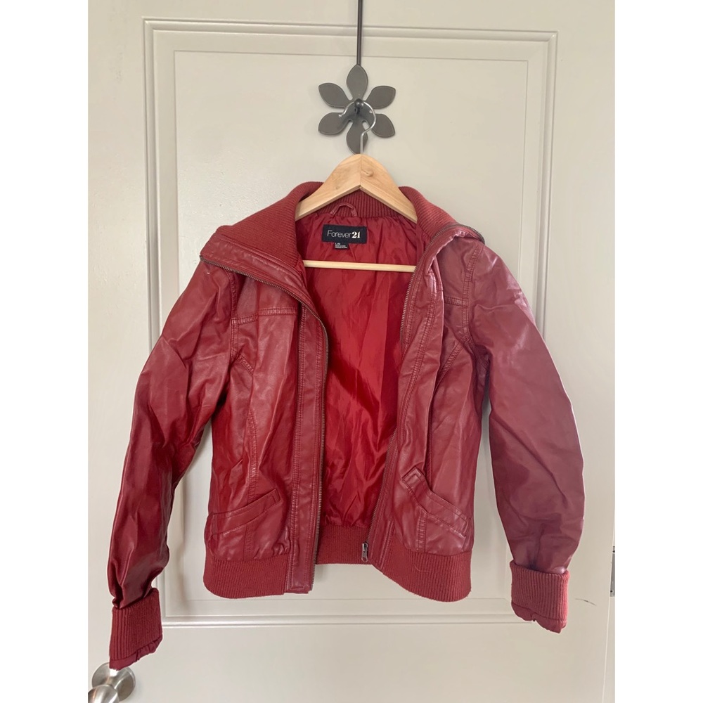Forever 21 Red Leather Bomber Jacket